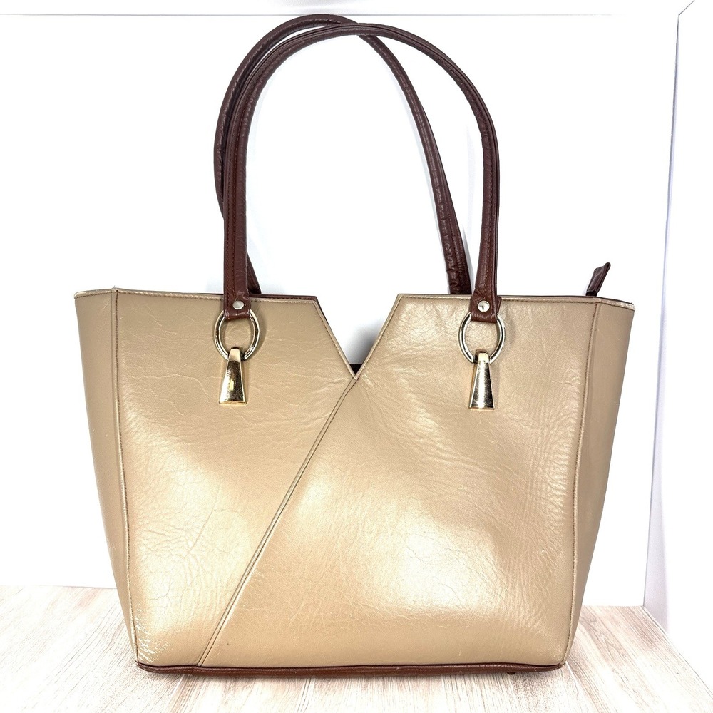 Medussa Tan Brown Structured Tote Bag Shoulder Purse Zip Top Made in Mexico